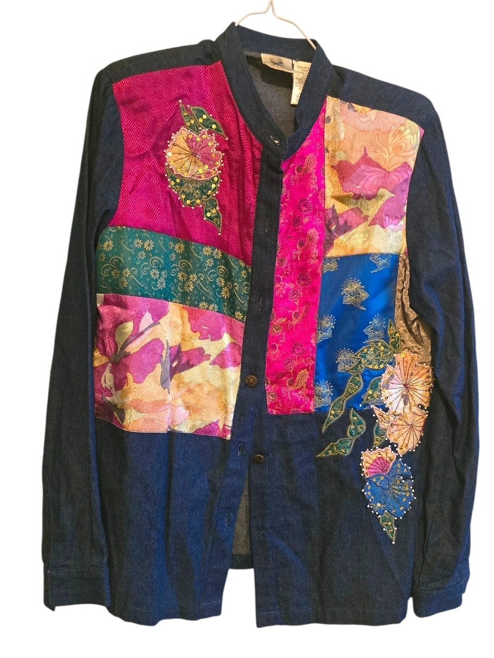 Blair Boutique Embellished Denim Patchwork Shirt